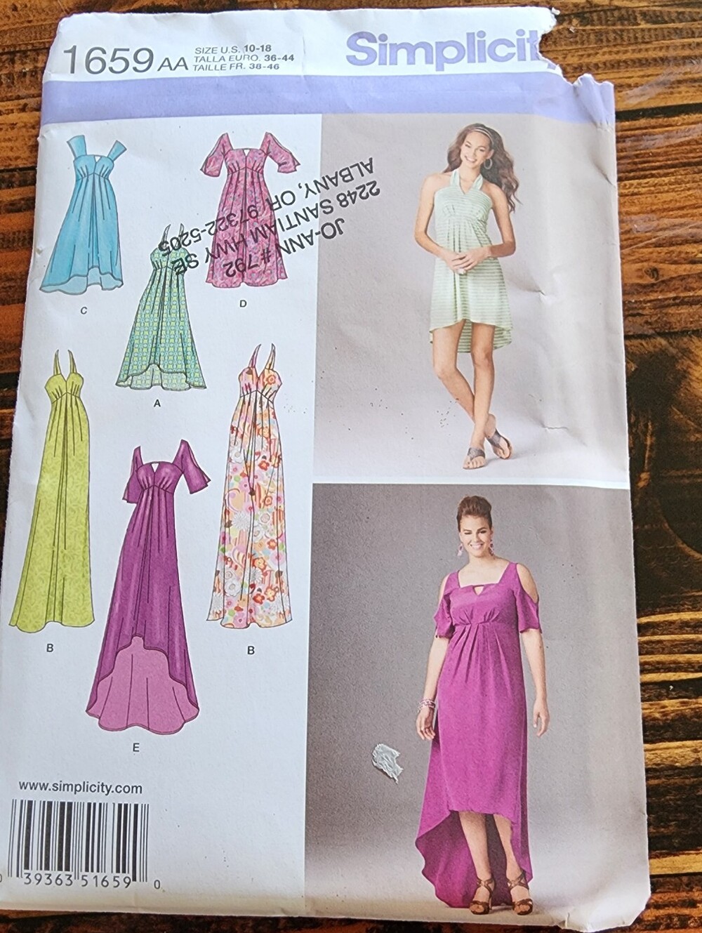 Simplicity #1659 Uncut Sewing Pattern Sz 10-18 Empire-Waist Dresses